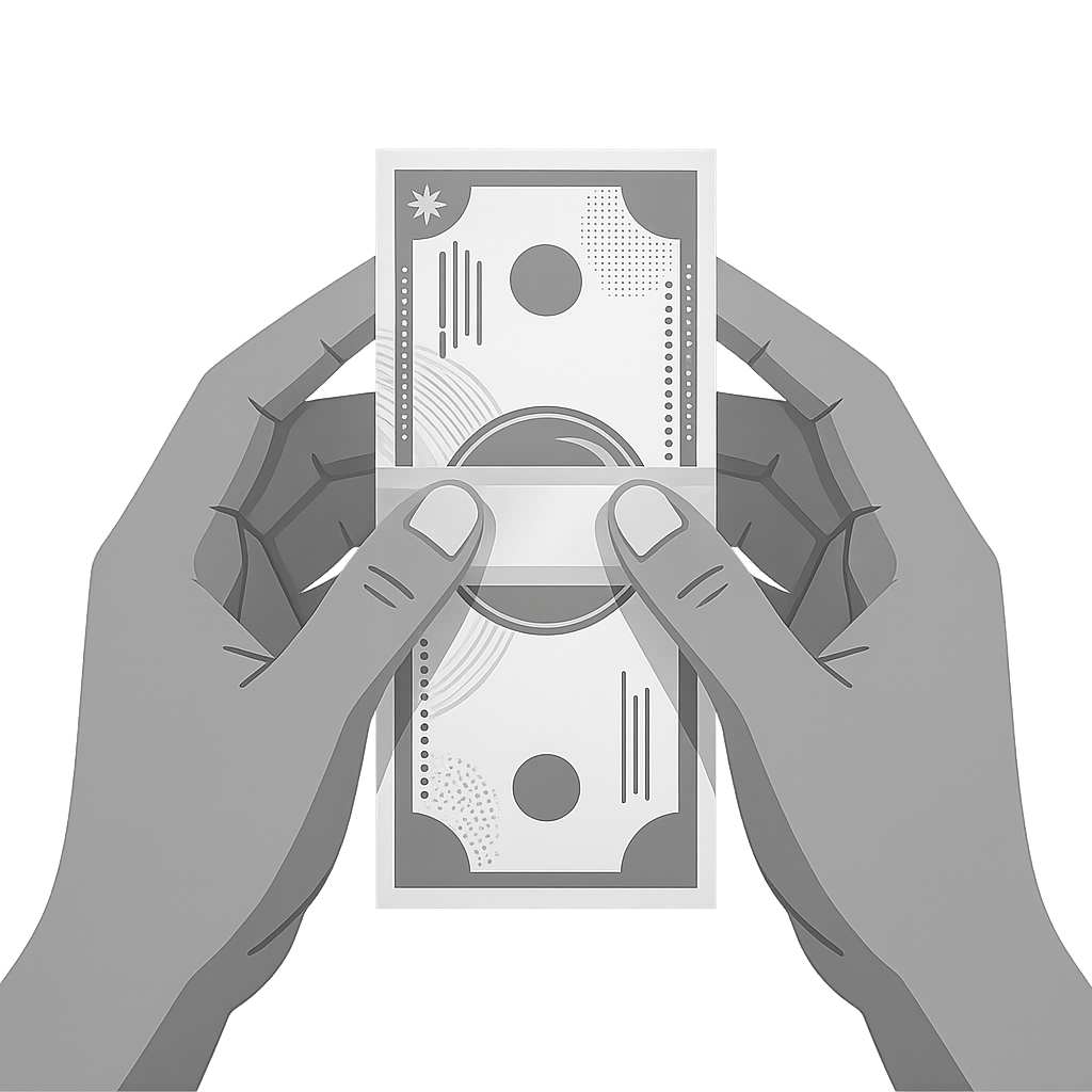 Manual banknote authenticity check illustration