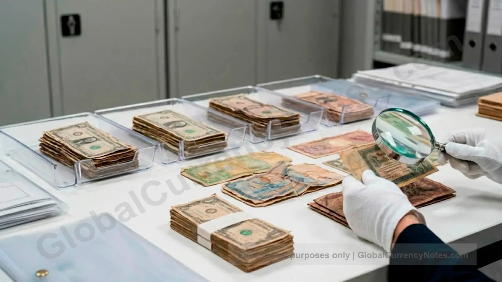 Damaged banknotes handled by central banks using inspection and sorting machinery