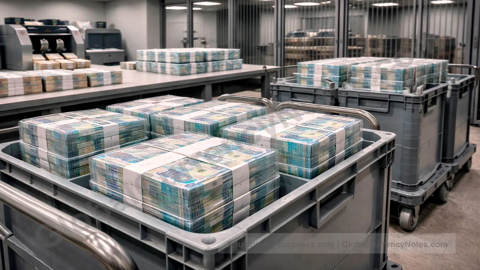 Banknotes are authenticated through close inspection of security features using magnifier