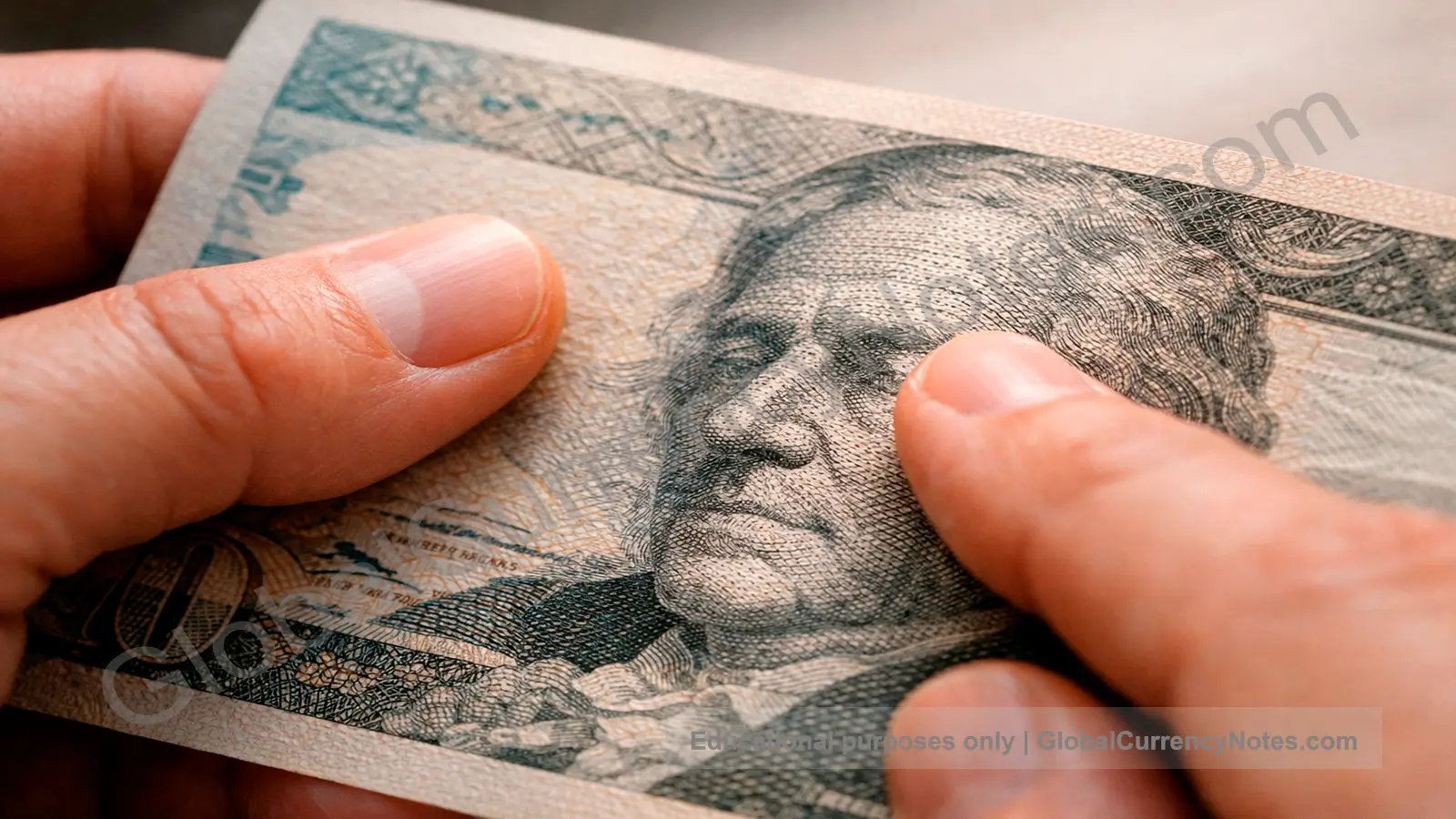 Check a banknote by hand feeling raised print texture