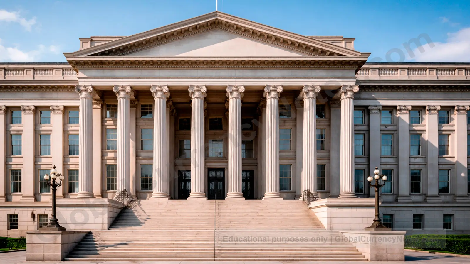 Legal tender authority: government building representing official currency designation and monetary policy