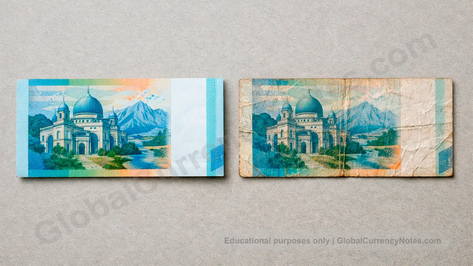 Can you still use old banknotes: comparison of new and worn currency showing acceptable circulation condition