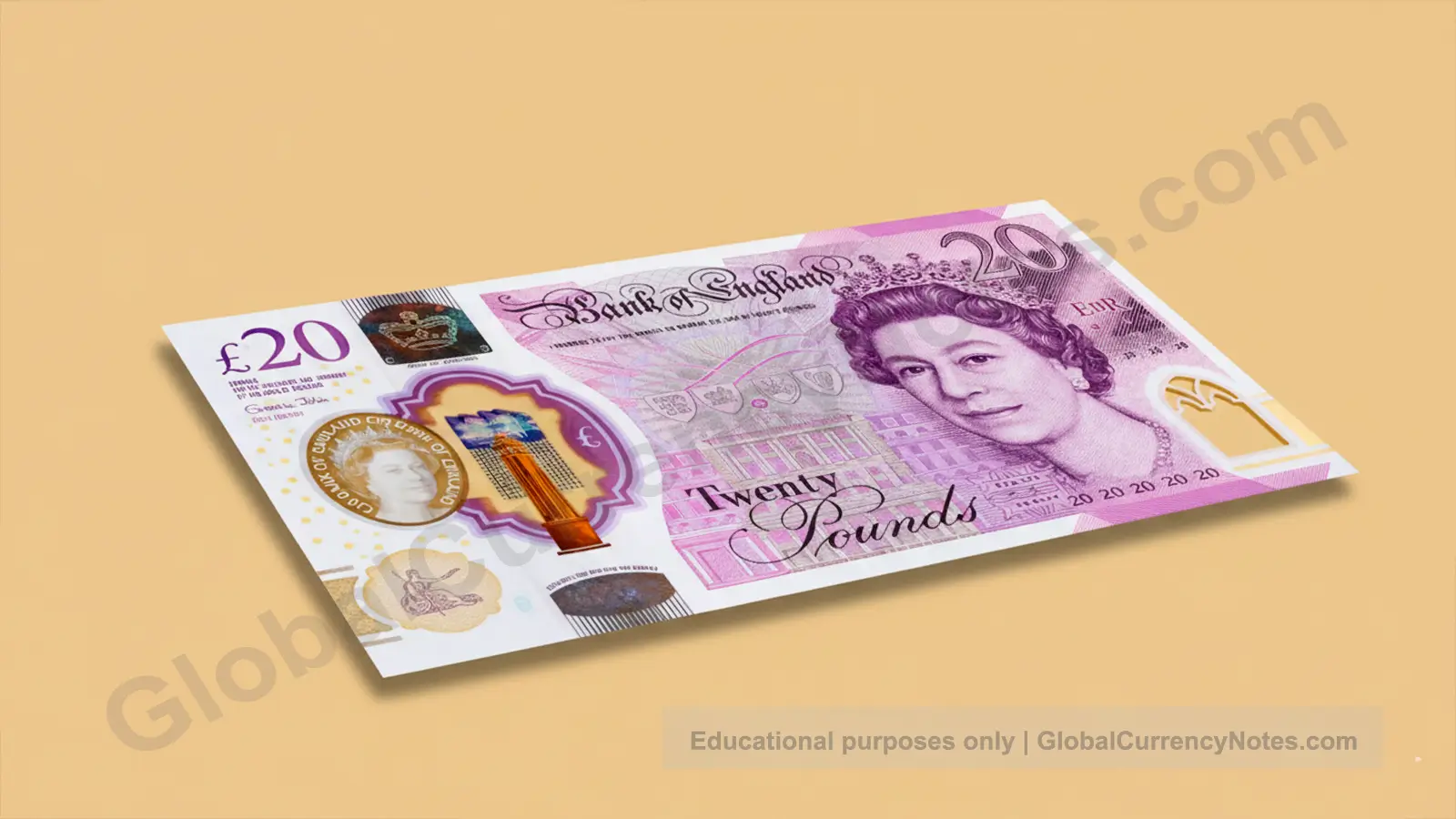British pound security features: transparent window showing portrait and Bank of England authentication elements
