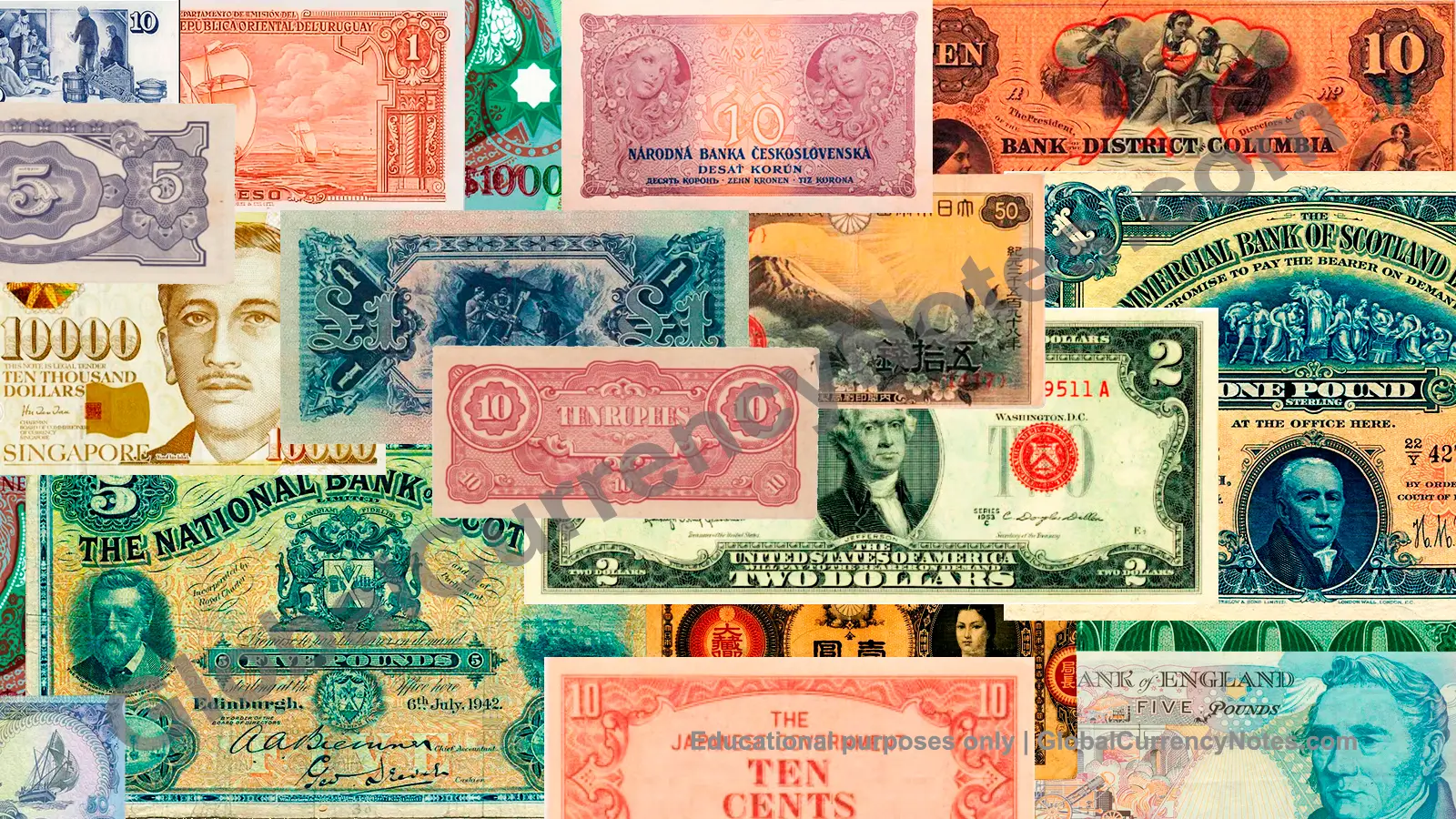 Collection of rare and valuable banknotes including micro-engraved British £5 notes and historical specimens from major auctions