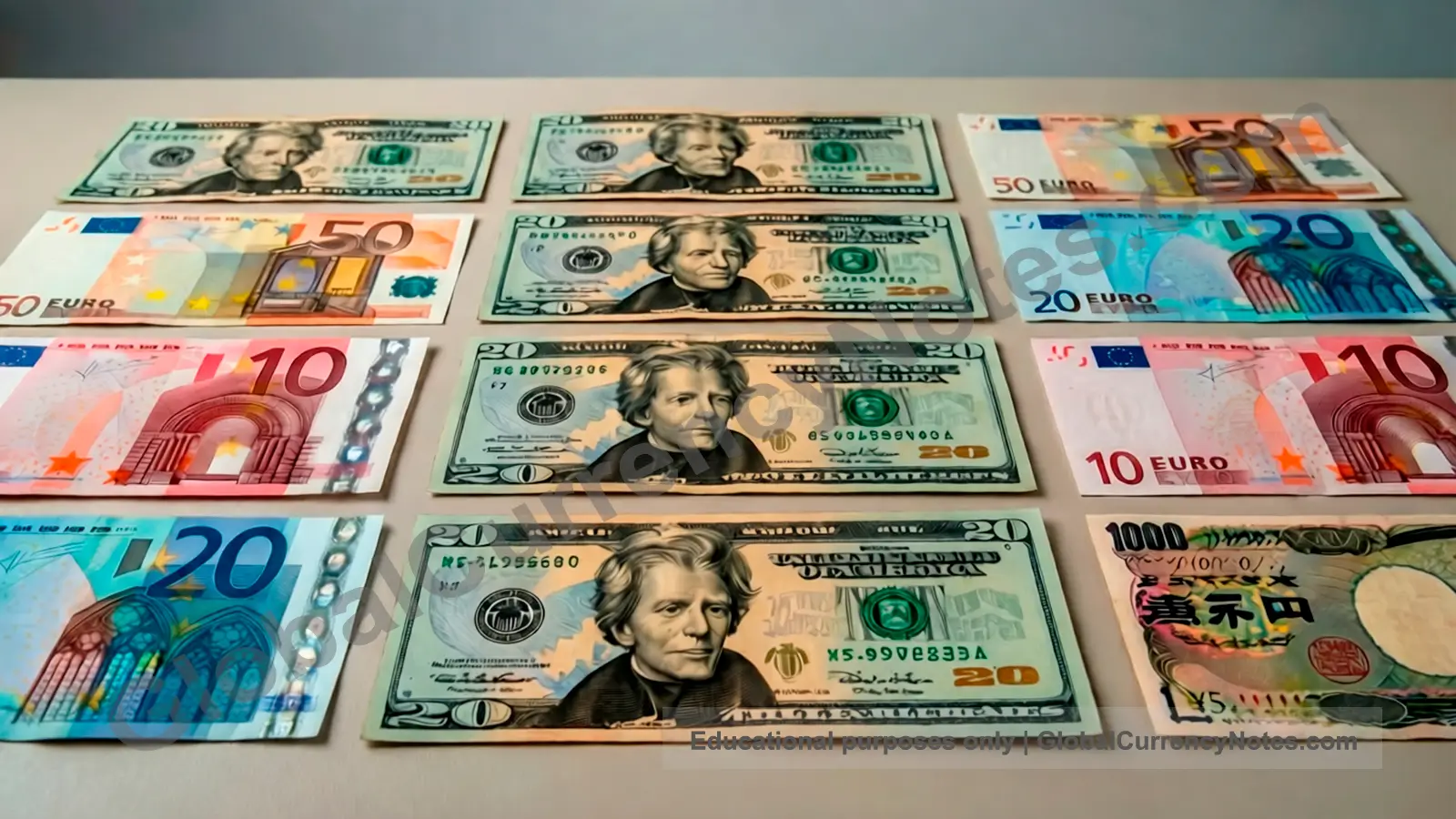 Who issues banknotes: various international currencies representing different central banks and monetary authorities